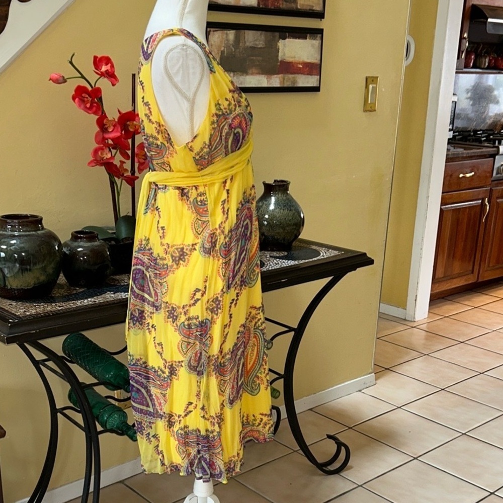 Vtg Jonathan Martin NWT Yellow Lavender Paisley Sleeveless Silk Cocktail Dress L - Picture 5 of 16